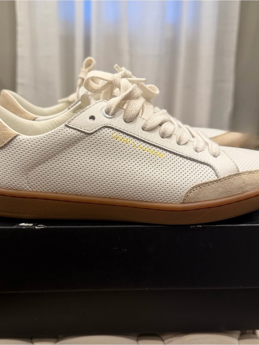 Yves Saint Laurent Cream Leather Low-Top Sneakers with Gum Sole